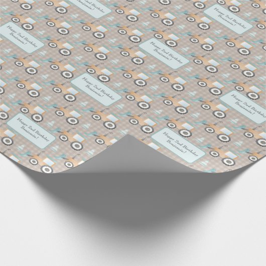 Mauve Gingham Play Construction Digger Cadeaupapier (Hoek)