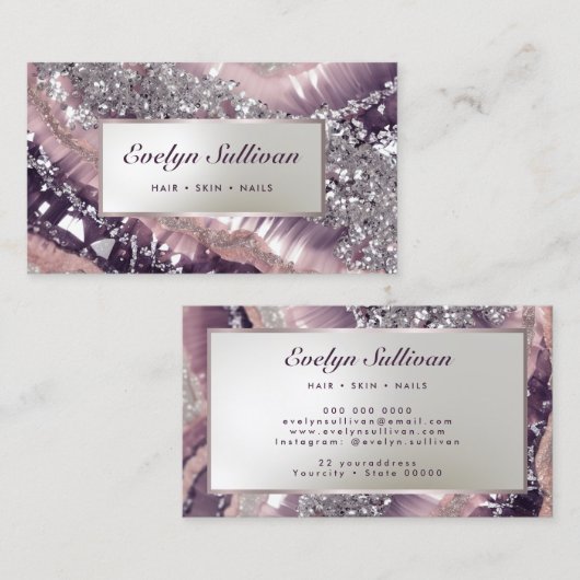 Mauve glitter marmer visitekaartje (Voorkant / Achterkant)