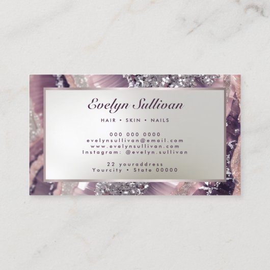 Mauve glitter marmer visitekaartje (Achterkant)