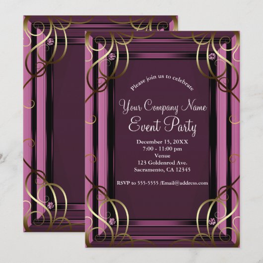 Mauve Gold Elegant Bedrijf Corporate Holiday Party Kaart (Voorkant / Achterkant)