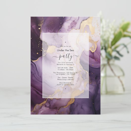 Mauve & Gold Onder het Zee Zeemeermin Verjaardagsf Kaart (Staand voorkant)