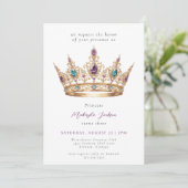 Mauve Gold Princess Crown Fairytale Birthday Party Kaart (Staand voorkant)