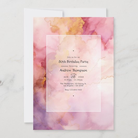 Mauve & Gold Waterverf Wash Volwassen Verjaardagsf Kaart (Voorkant)
