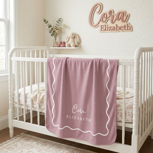 Mauve Golfachtige Rand Monogram Sherpa Deken