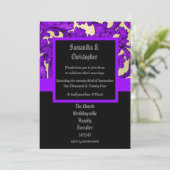 Mauve Gothic damask wedding photo invitation Kaart (Staand voorkant)