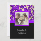 Mauve Gothic damask wedding photo invitation Kaart (Achterkant)