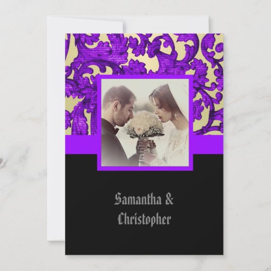 Mauve Gothic damask wedding photo invitation Kaart (Achterkant)