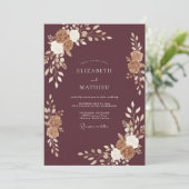Mauve Gouden Blad Bruiloft Kaart (Staand voorkant)