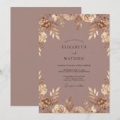 Mauve Gouden Blad Bruiloft Kaart (Voorkant / Achterkant)