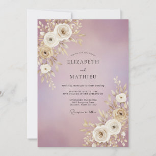 Mauve Gouden Bladerige Bruiloft Kaart