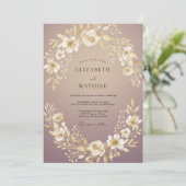 Mauve Gouden Bloem Bruiloft Kaart (Staand voorkant)