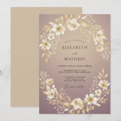 Mauve Gouden Bloem Bruiloft Kaart (Voorkant / Achterkant)
