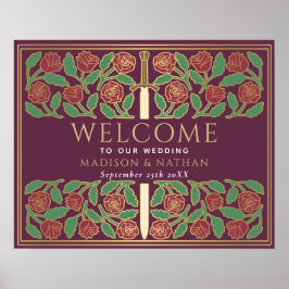 Mauve Gouden Bloem Zwaard Koninklijk Trouw Welkom  Poster