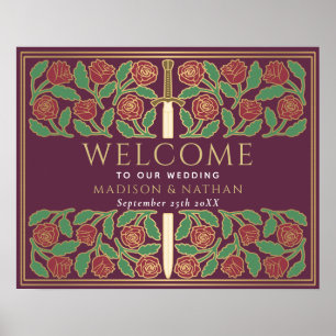 Mauve Gouden Bloem Zwaard Koninklijk Trouw Welkom  Poster