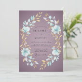 Mauve Gouden Krans Bruiloft Kaart (Staand voorkant)