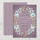 Mauve Gouden Krans Bruiloft Kaart (Voorkant / Achterkant)