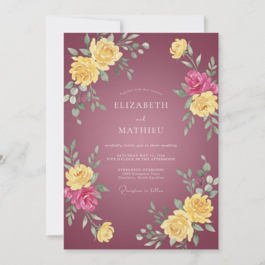 Mauve Gouden Ranunculus Eucalyptus Bruiloft Kaart (Voorkant)