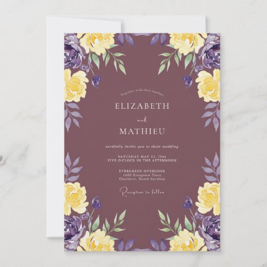 Mauve Gouden Sluiers Bruiloft Kaart (Voorkant)