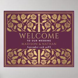 Mauve Gouden Zwaard Koninklijk Trouw Welkom Bord Poster