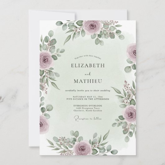 Mauve Graceful Forest Wedding Kaart (Voorkant)