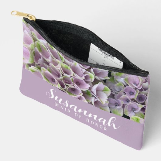 Mauve & Green Hydrangea Floral Accessoire Pouch Etui (Open)