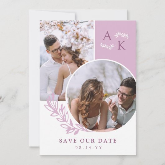 Mauve Greenery die foto's overlapt sparen de Datum Save The Date (Voorkant)