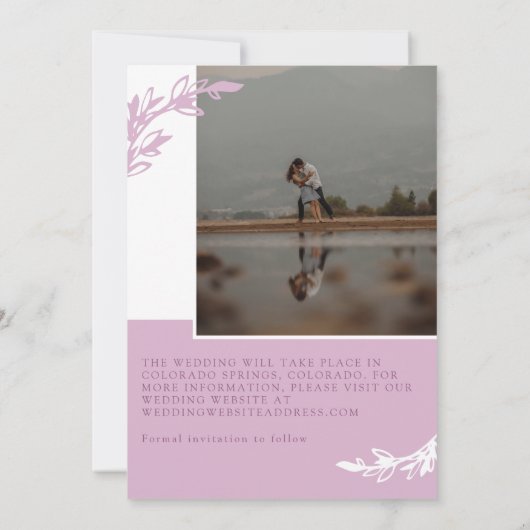 Mauve Greenery die foto's overlapt sparen de Datum Save The Date (Achterkant)