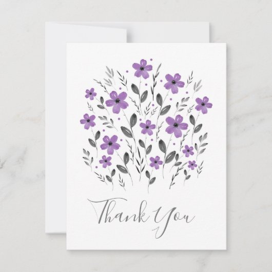 Mauve Grey Five Petal Waterverf Floral Motif Bedankkaart (Voorkant)