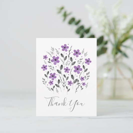 Mauve Grey Five Petal Waterverf Floral Motif Bedankkaart (Staand voorkant)