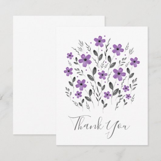 Mauve Grey Five Petal Waterverf Floral Motif Bedankkaart (Voorkant / Achterkant)