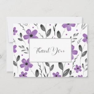 Mauve Grey Five Petal Waterverf Floral Motif Bedankkaart