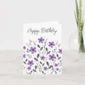 Mauve Grey Five Petal Waterverf Floral Motif Kaart (Voorkant)