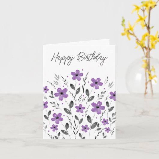 Mauve Grey Five Petal Waterverf Floral Motif Kaart (Gele Bloem)