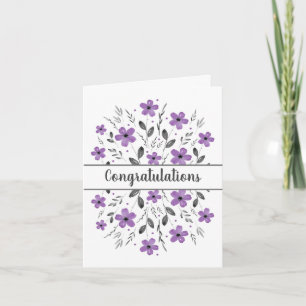 Mauve Grey Five Petal Waterverf Floral Motif Kaart