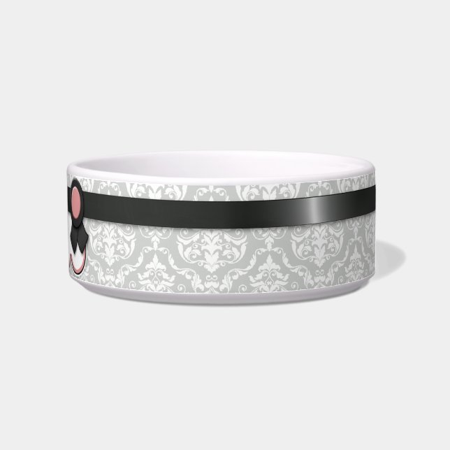 Mauve & Grey Ribbon Design Damask Cat Bowl Voerbakje (Rechts)