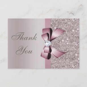 Mauve Grey Sequins Diamonds Bow Hartelijk dank Bedankkaart