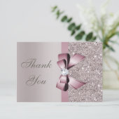 Mauve Grey Sequins Diamonds Bow Hartelijk dank Bedankkaart (Staand voorkant)