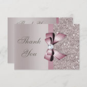 Mauve Grey Sequins Diamonds Bow Hartelijk dank Bedankkaart (Voorkant / Achterkant)