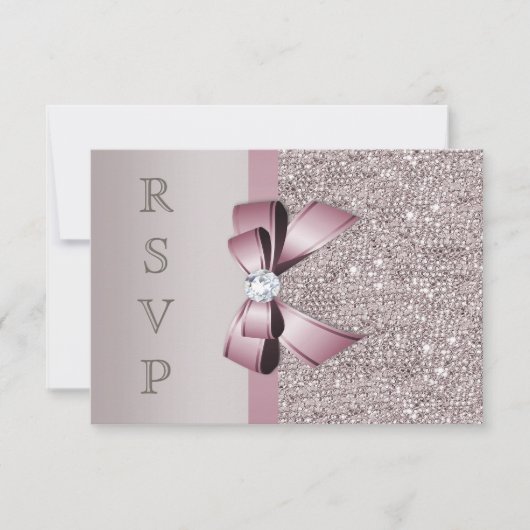 Mauve Grey Sequins Diamonds Bow RSVP (Voorkant)
