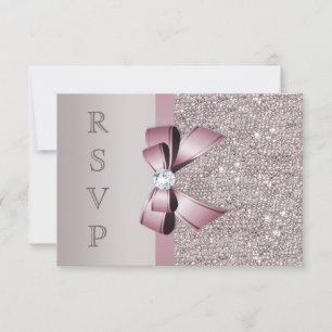 Mauve Grey Sequins Diamonds Bow RSVP