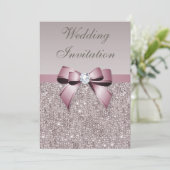 Mauve Grey Sequins Diamonds Bow Wedding Kaart (Staand voorkant)