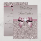 Mauve Grey Sequins Diamonds Bow Wedding Kaart (Voorkant / Achterkant)