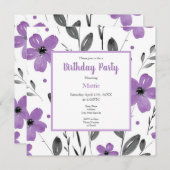 Mauve Grey Waterverf Floral Motif Kaart (Voorkant / Achterkant)