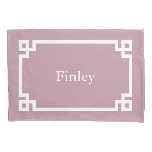 Mauve Grieks Sleutel Monogram Standaard Kussen Hoe Kussensloop (Voorkant)