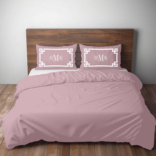 Mauve Grieks Sleutel Monogram Standaard Kussen Hoe Kussensloop