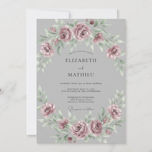 Mauve Grijs Romantische Waterverf Bruiloft Kaart (Voorkant)