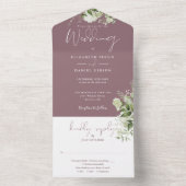 Mauve groen bloemen monogram bruiloft all in one uitnodiging (Binnen)
