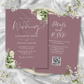 Mauve Groen Bloemen QR Code Bruiloft Kaart