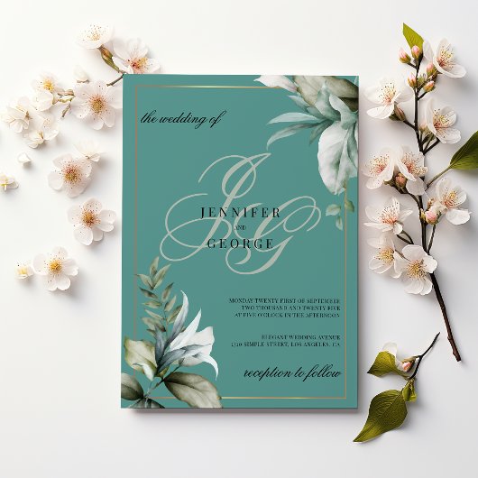 Mauve groen gouden gebladerte monogram initialen b kaart