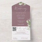 Mauve groen monogram QR code bruiloft All In One Uitnodiging (Binnen)